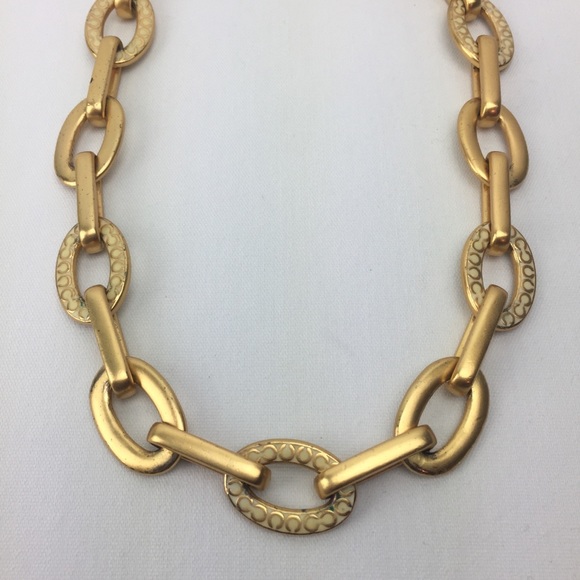 COACH Gold Toned Signature C chain link necklace